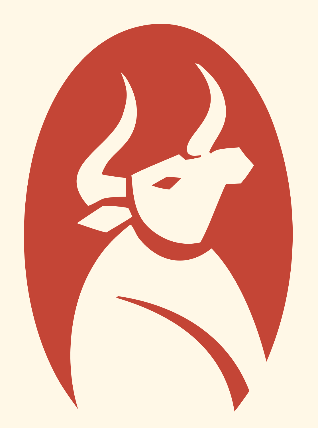 Negative Space Bull Oval Badge #fff8e7/#c44536