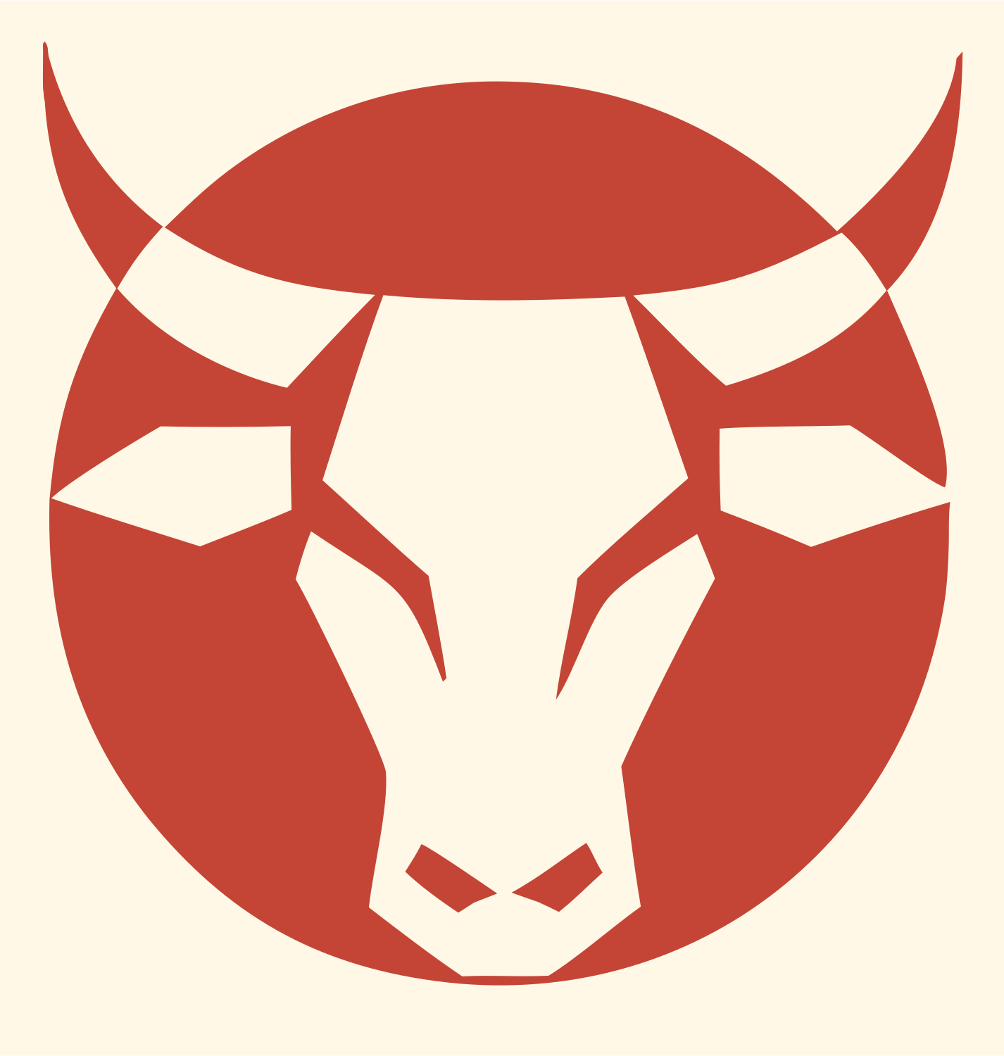Negative Space Bull Circle Badge #fff8e7/#c44536