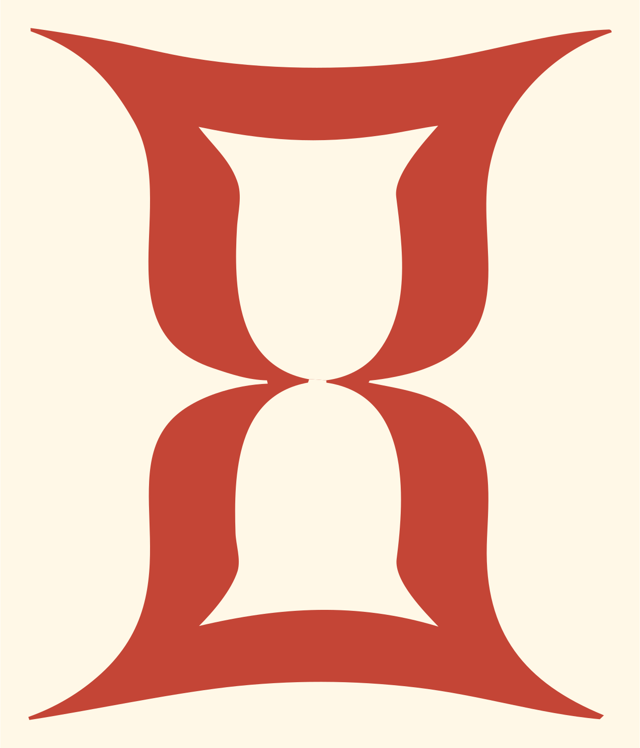 Bold Gemini Hourglass Crest #fff8e7/#c44536