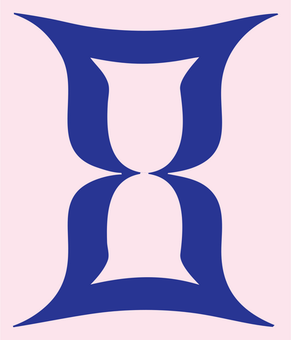 Bold Gemini Hourglass Crest #fce4ec/#283593