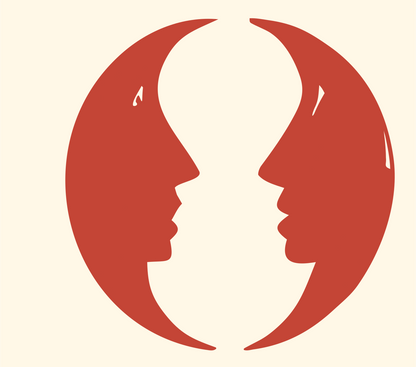 Dual Silhouette Gemini Badge #fff8e7/#c44536