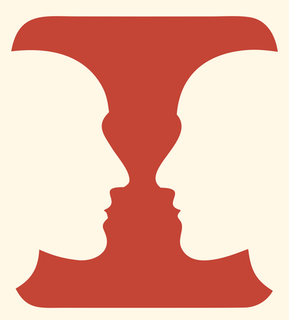 Negative Space Vase Faces Logo #fff8e7/#c44536