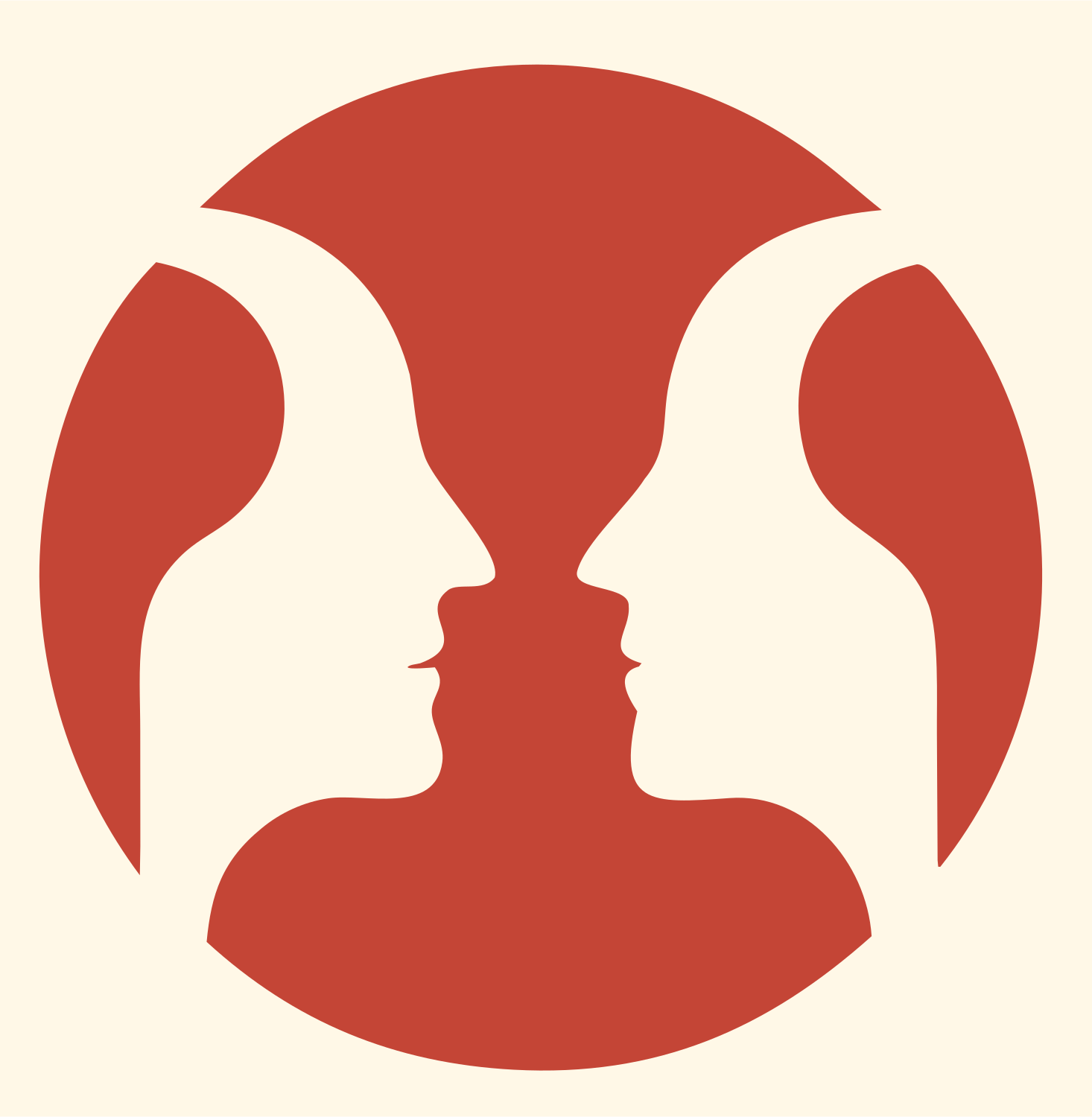 Negative Space Circle Faces Emblem #fff8e7/#c44536