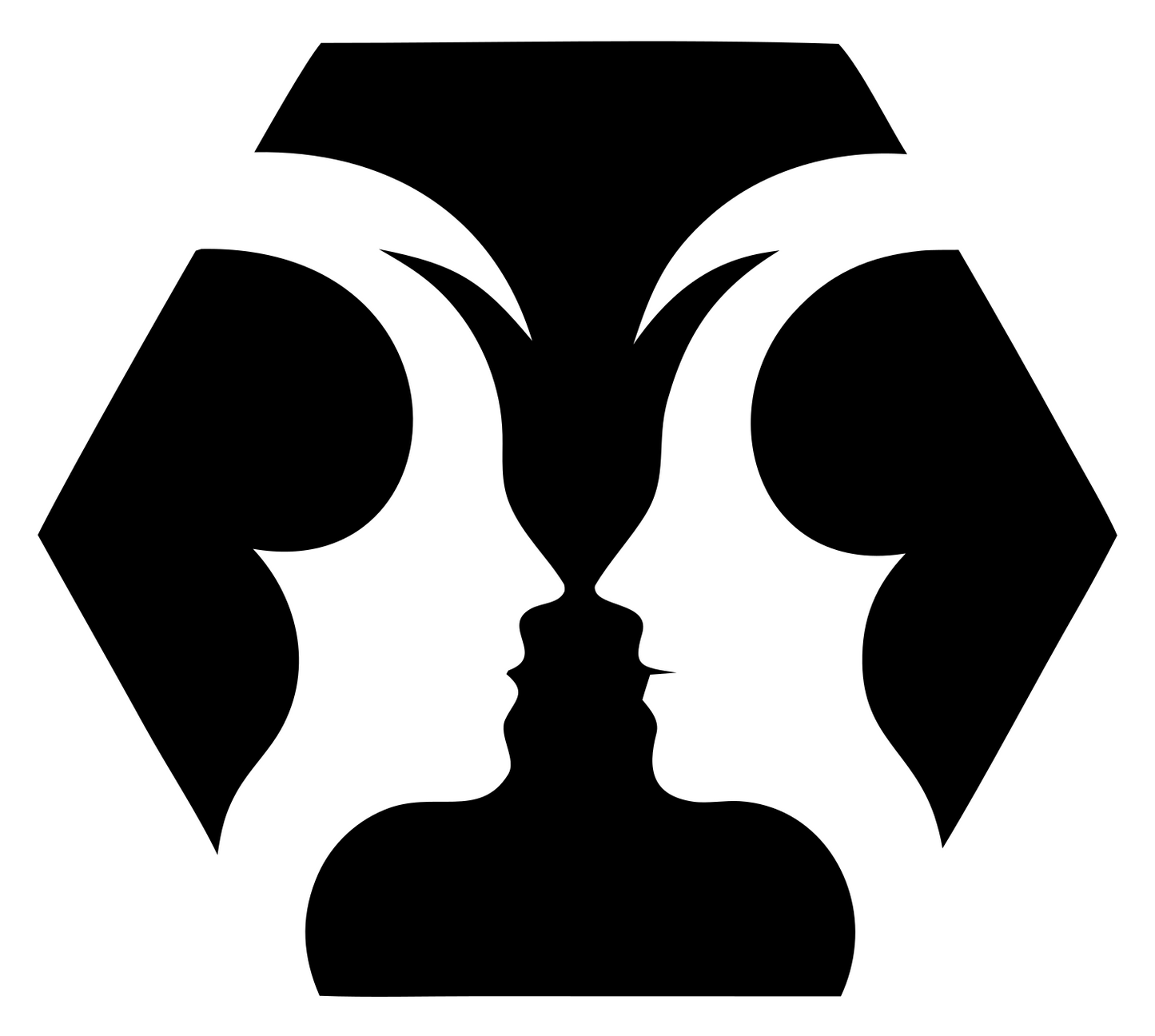 Negative Space Twin Faces Hexagon Badge #ffffff/#000000