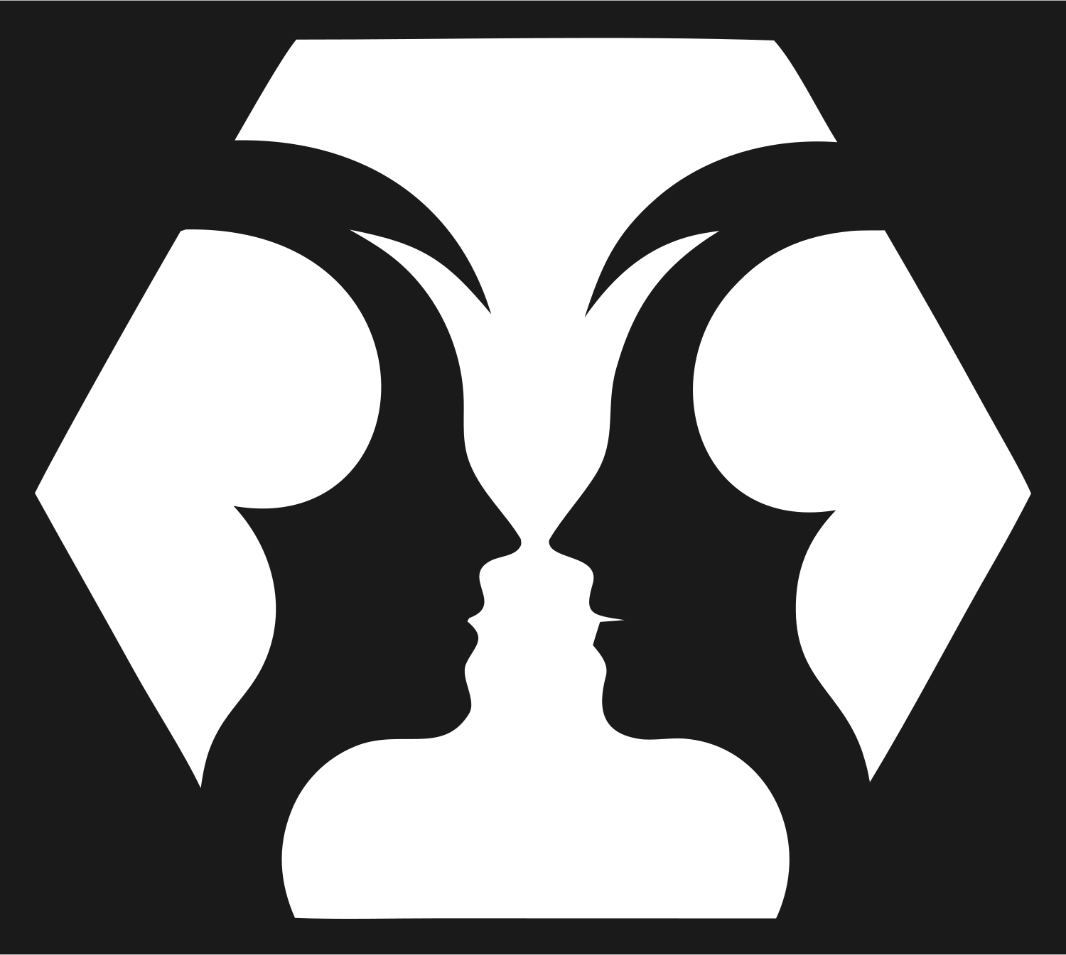 Negative Space Twin Faces Hexagon Badge #1a1a1a/#ffffff