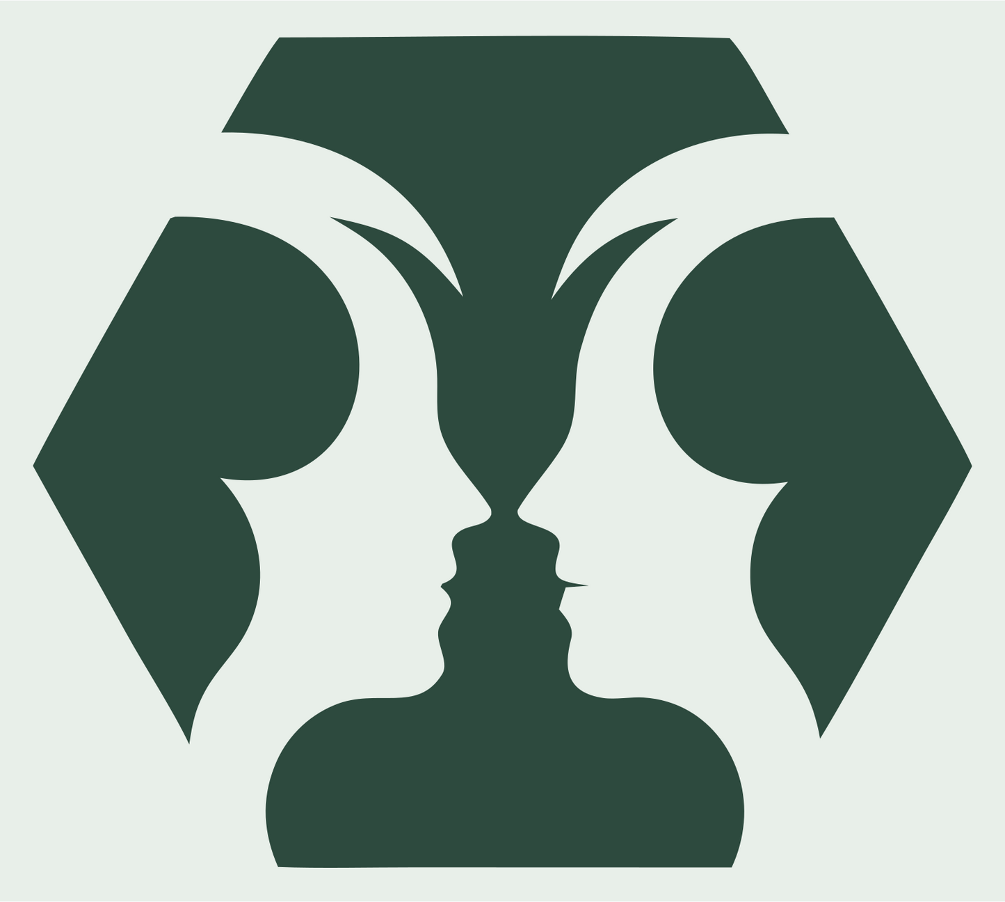 Negative Space Twin Faces Hexagon Badge #e8efe9/#2d4a3e