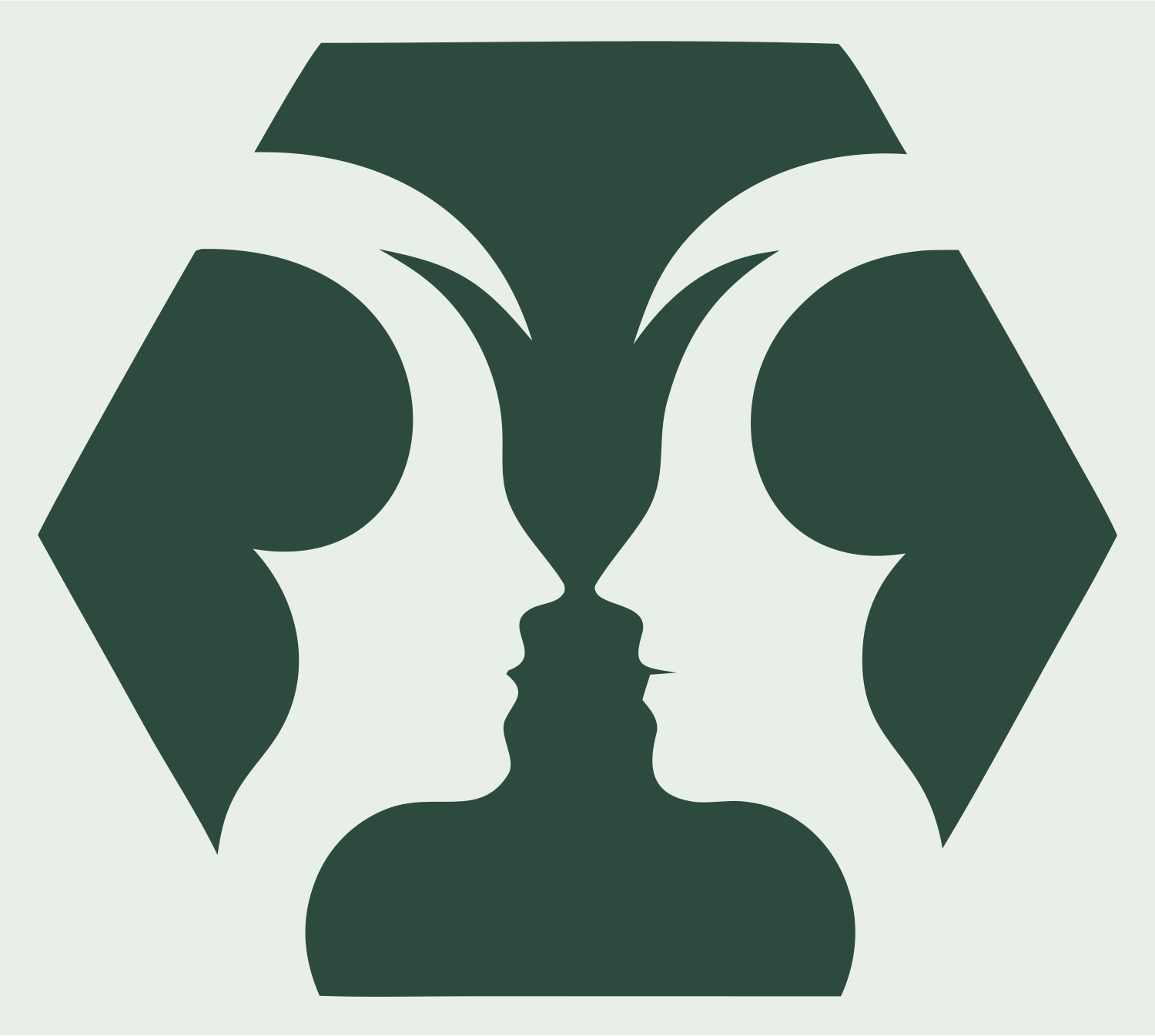 Negative Space Twin Faces Hexagon Badge #e8efe9/#2d4a3e
