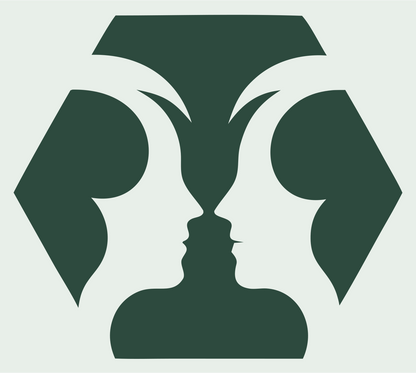 Negative Space Twin Faces Hexagon Badge #e8efe9/#2d4a3e