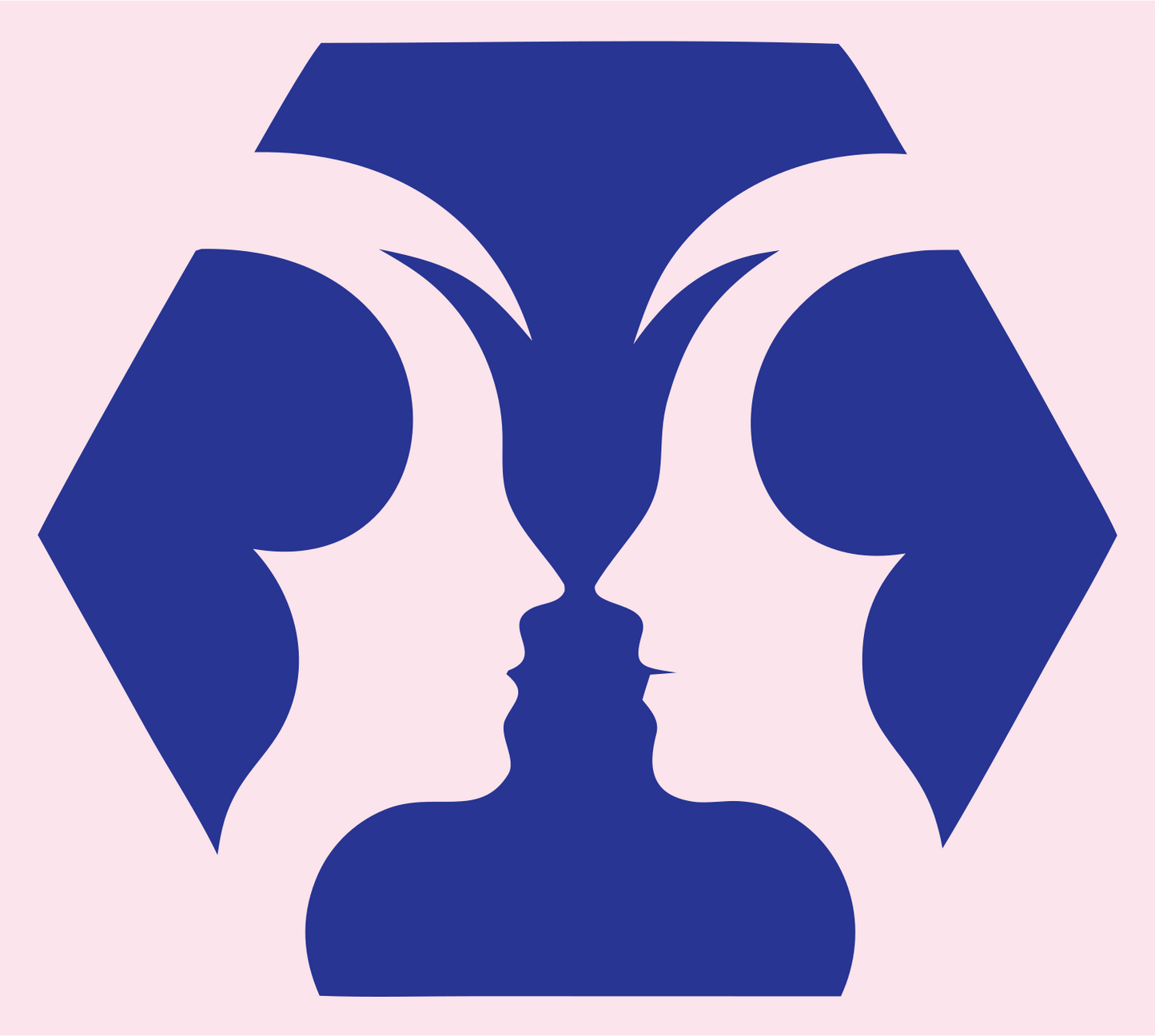 Negative Space Twin Faces Hexagon Badge #fce4ec/#283593