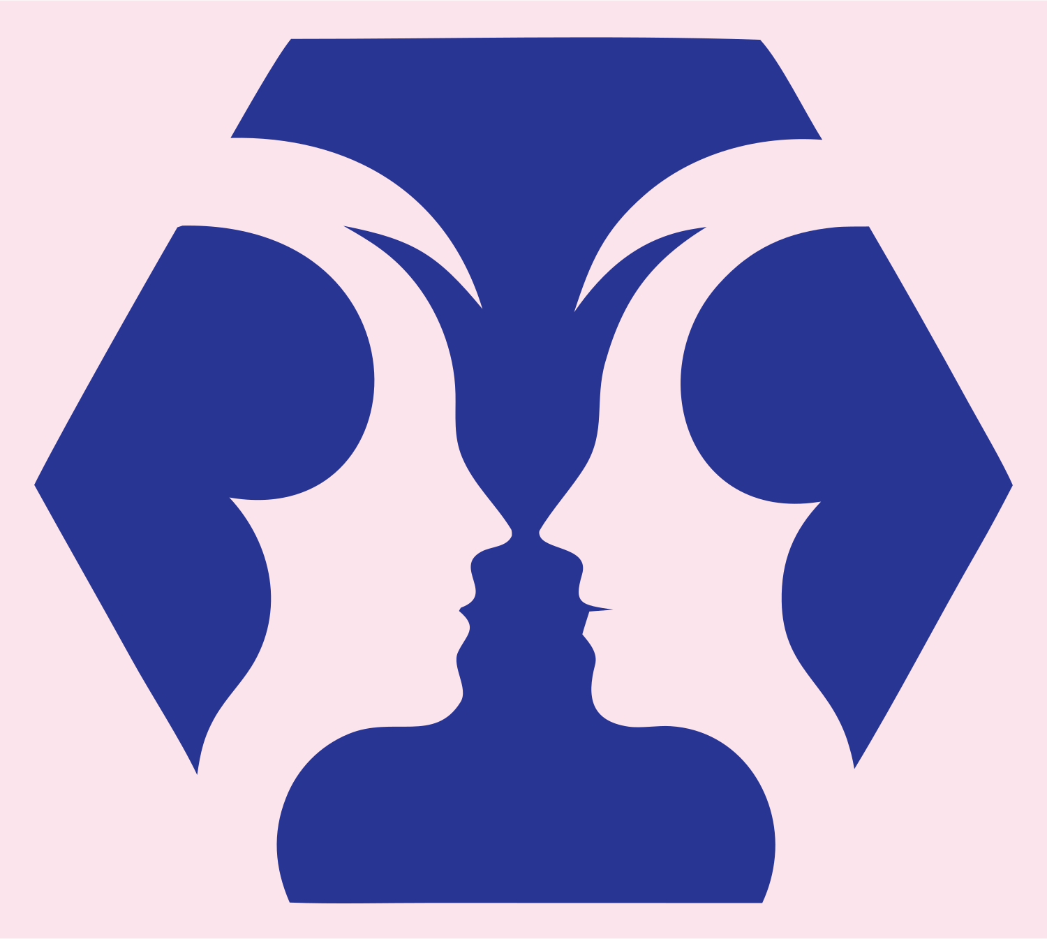 Negative Space Twin Faces Hexagon Badge #fce4ec/#283593