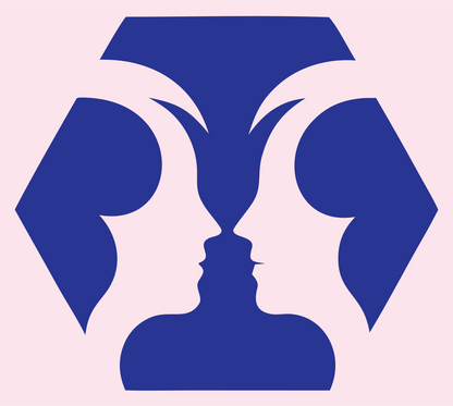 Negative Space Twin Faces Hexagon Badge #fce4ec/#283593