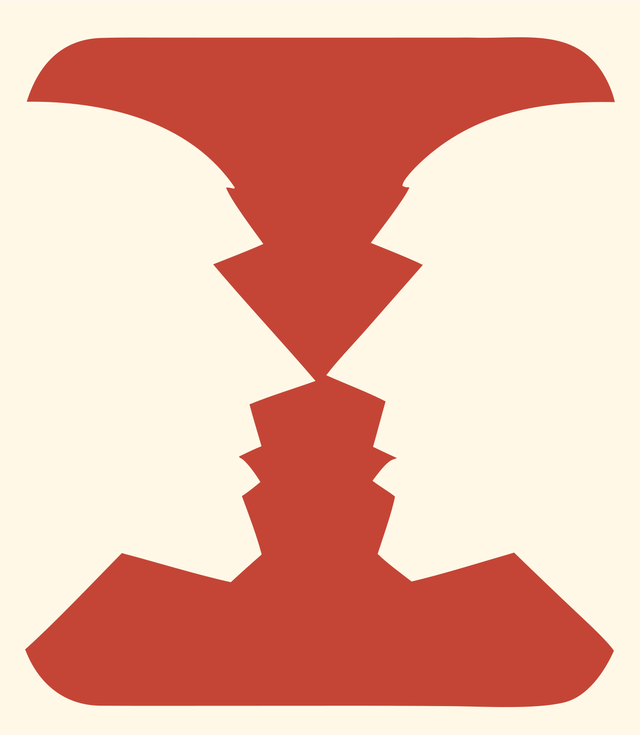 Negative Space Hourglass Faces Crest #fff8e7/#c44536