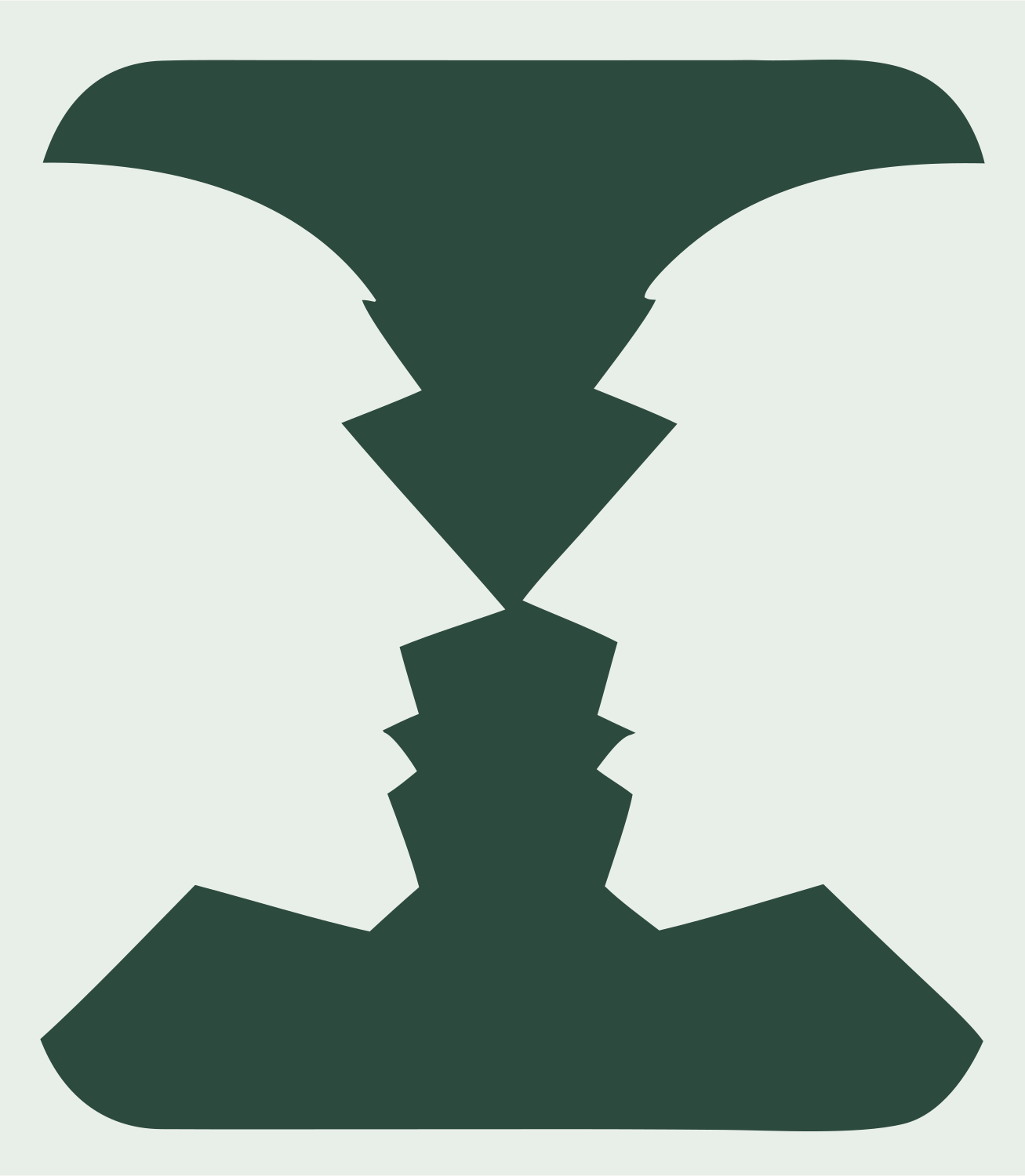 Negative Space Hourglass Faces Crest #e8efe9/#2d4a3e