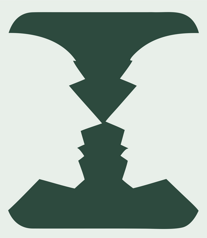 Negative Space Hourglass Faces Crest #e8efe9/#2d4a3e