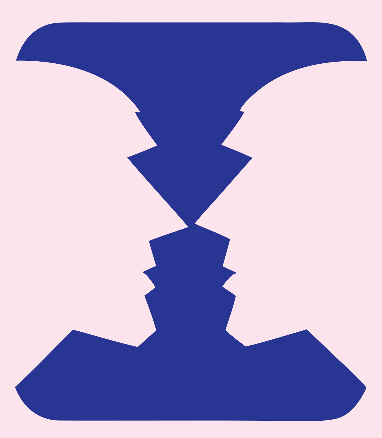 Negative Space Hourglass Faces Crest #fce4ec/#283593