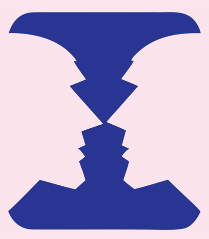 Negative Space Hourglass Faces Crest #fce4ec/#283593
