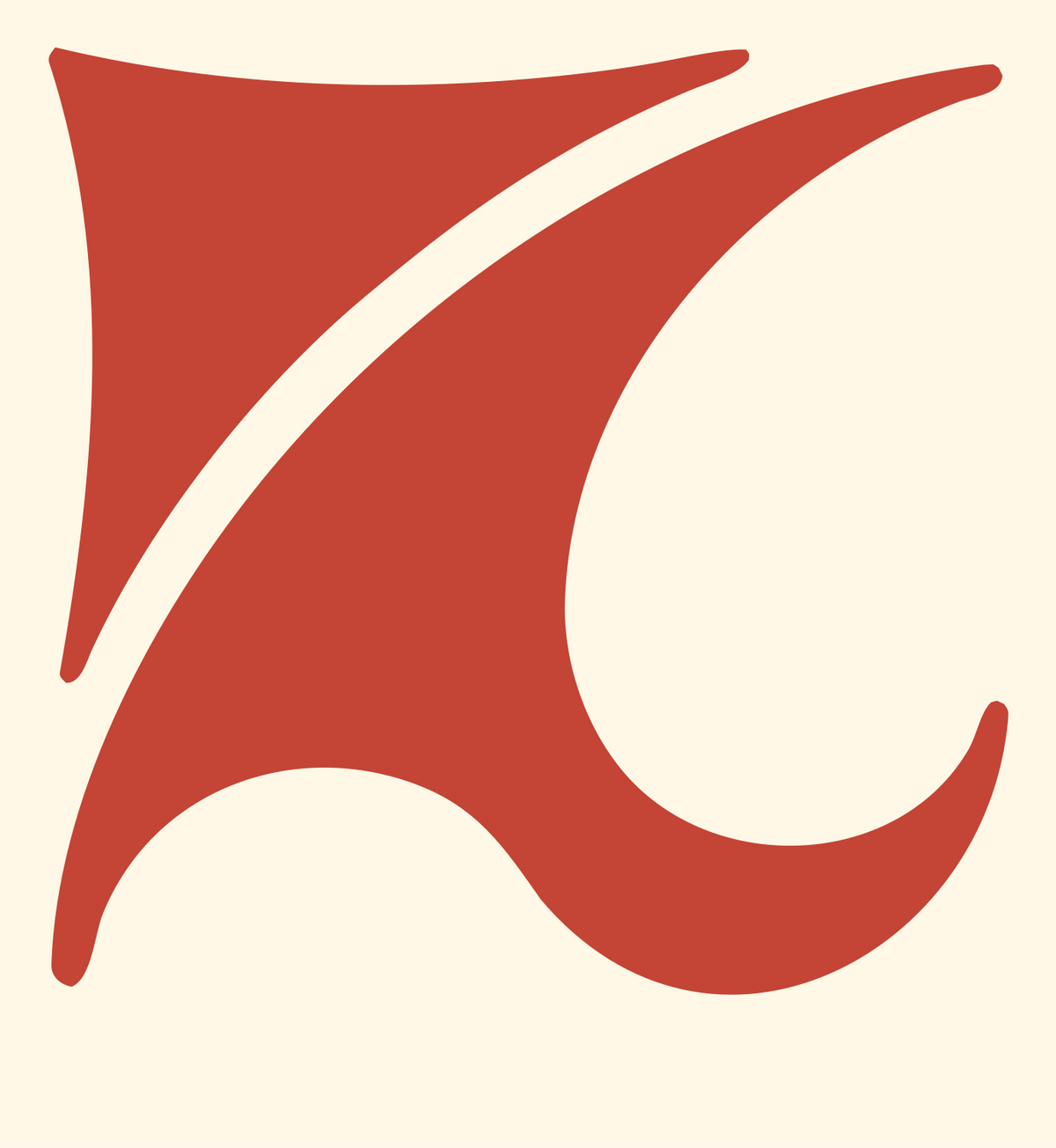 Negative Space Crescent Wave Mark #fff8e7/#c44536