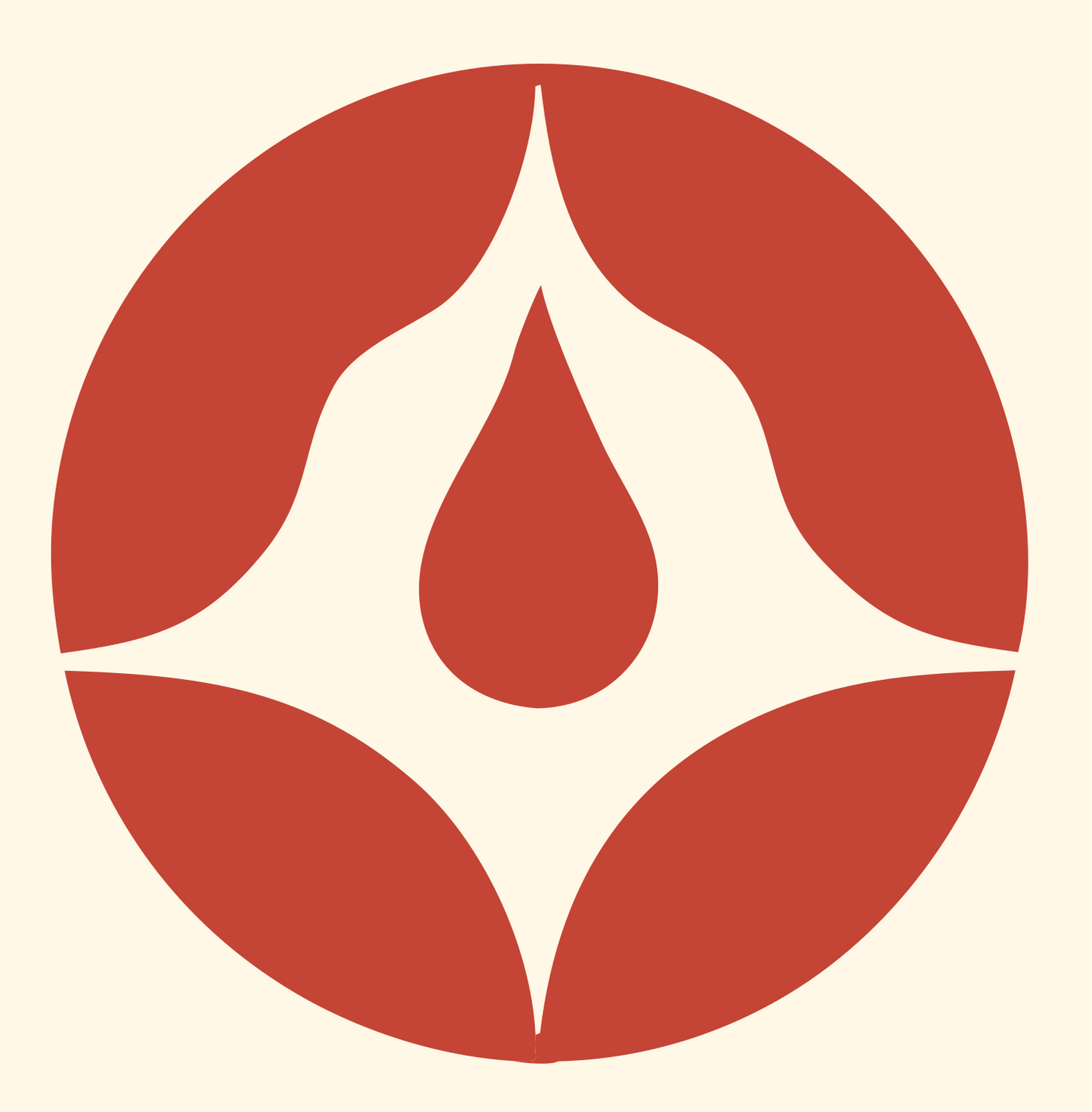 Negative Space Water Drop Circle Badge #fff8e7/#c44536