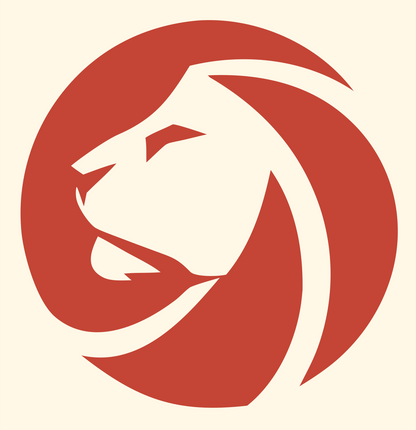 Negative Space Lion Circle Badge #fff8e7/#c44536