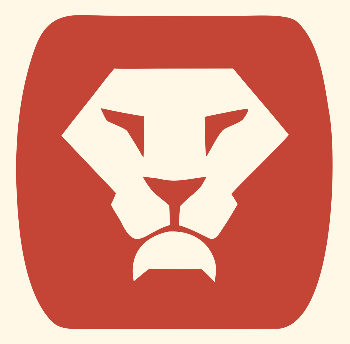 Negative Space Lion Face Badge #fff8e7/#c44536
