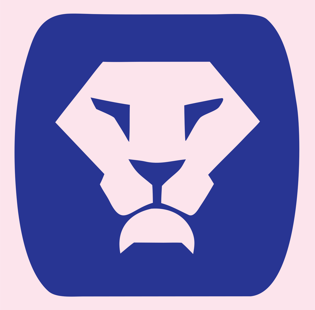 Negative Space Lion Face Badge #fce4ec/#283593