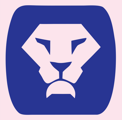 Negative Space Lion Face Badge #fce4ec/#283593