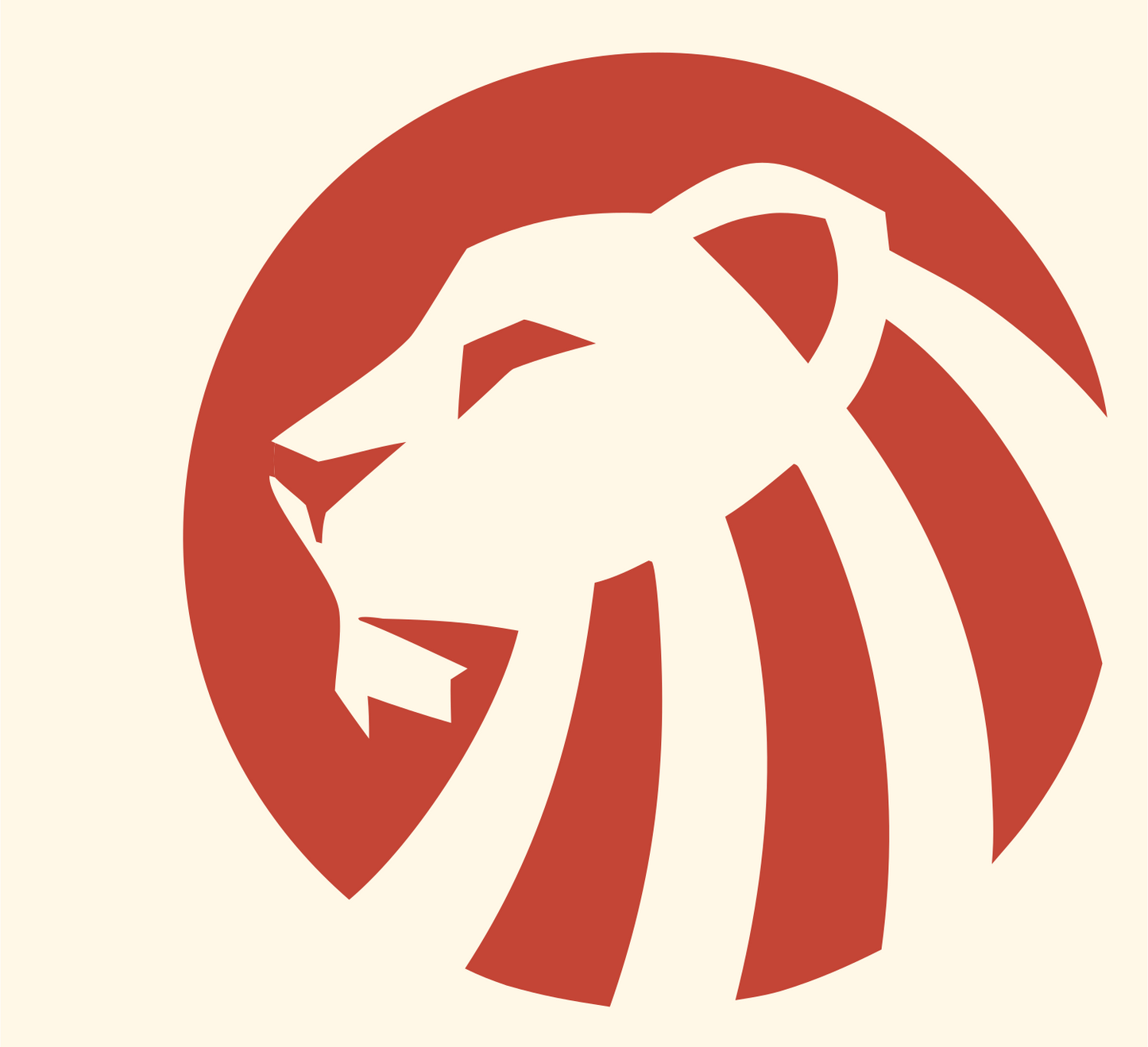 Negative Space Lion Circle Badge #fff8e7/#c44536
