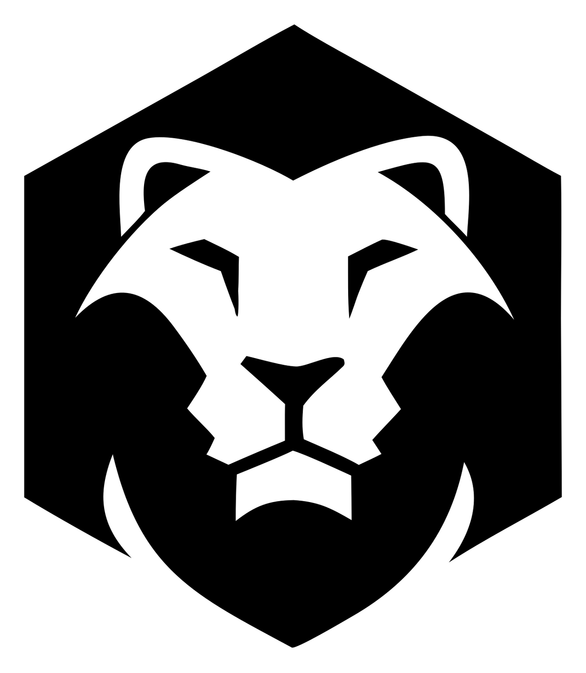 Negative Space Lion Hexagon Badge #ffffff/#000000