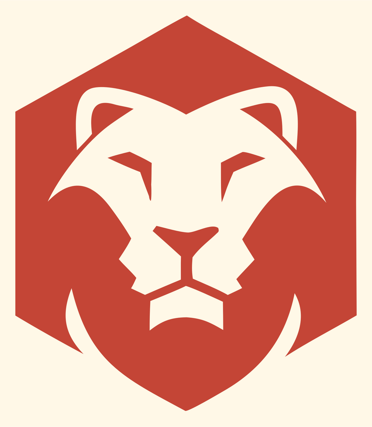 Negative Space Lion Hexagon Badge #fff8e7/#c44536