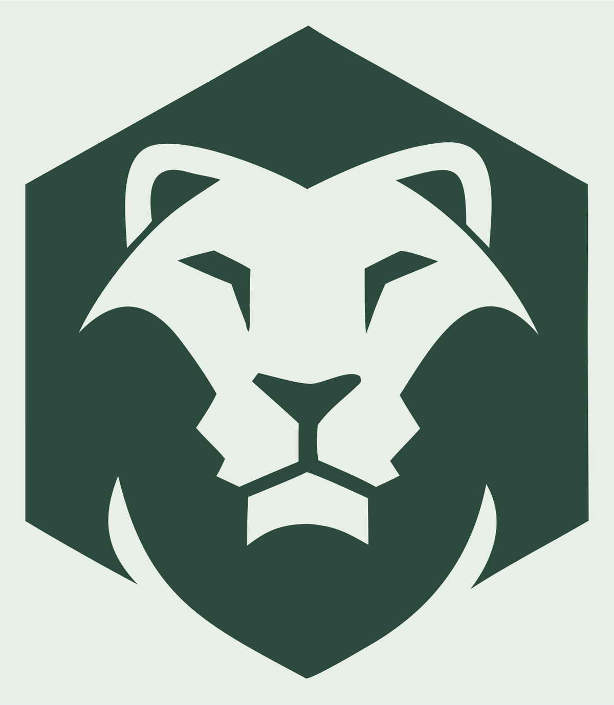 Negative Space Lion Hexagon Badge #e8efe9/#2d4a3e