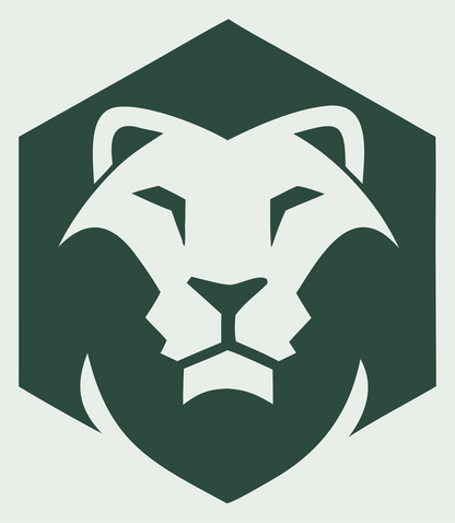Negative Space Lion Hexagon Badge #e8efe9/#2d4a3e