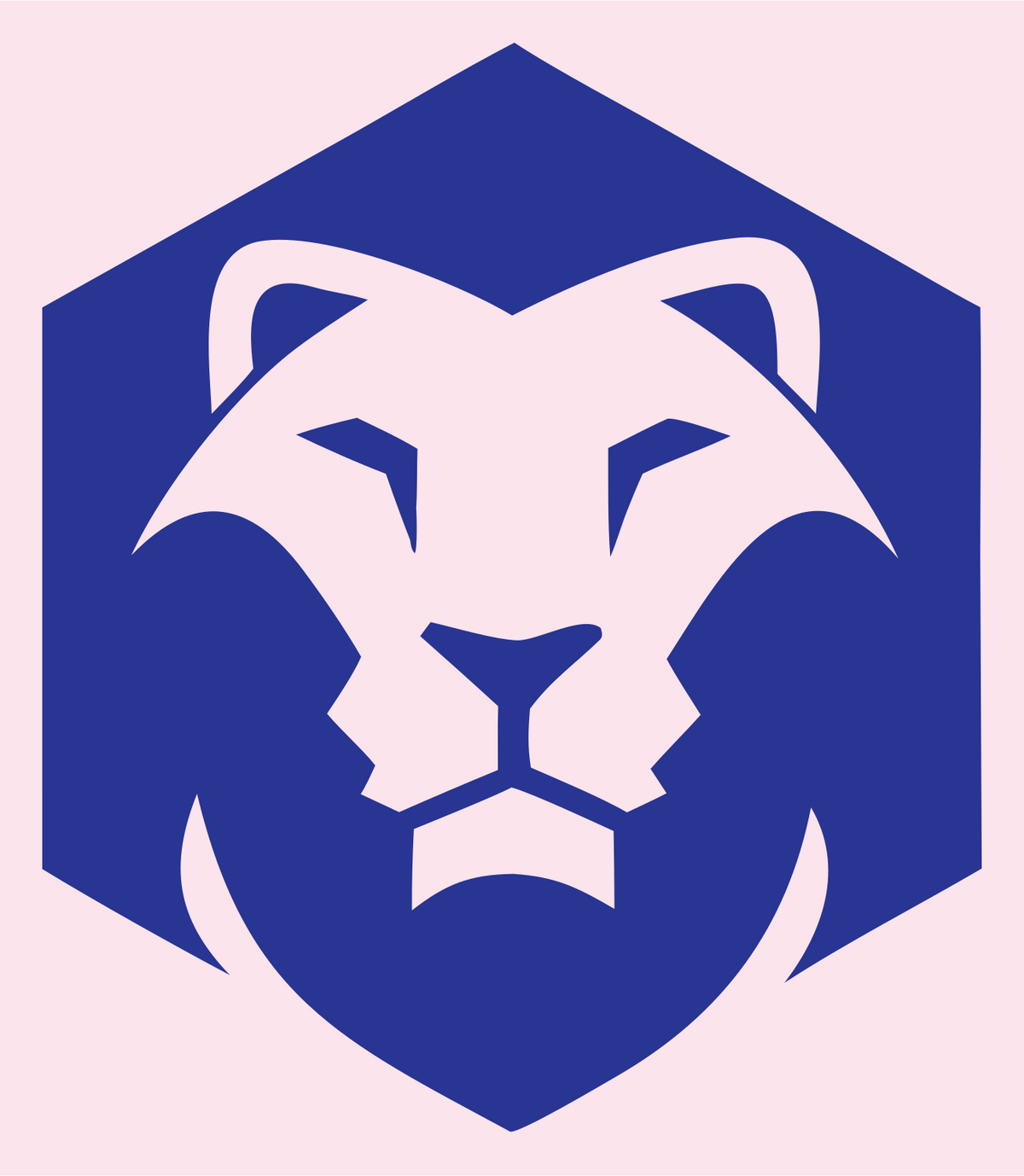 Negative Space Lion Hexagon Badge #fce4ec/#283593