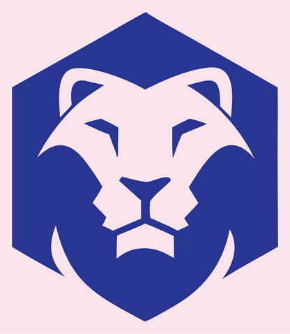 Negative Space Lion Hexagon Badge #fce4ec/#283593