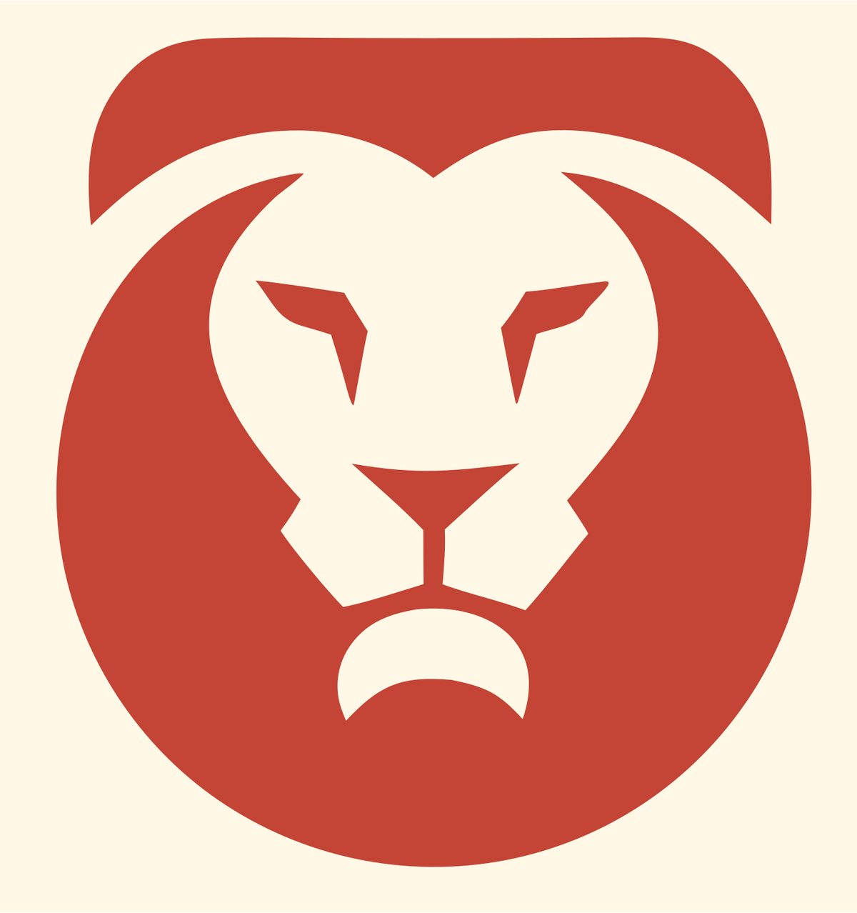 Negative Space Lion Face Badge #fff8e7/#c44536