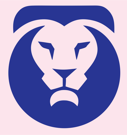 Negative Space Lion Face Badge #fce4ec/#283593