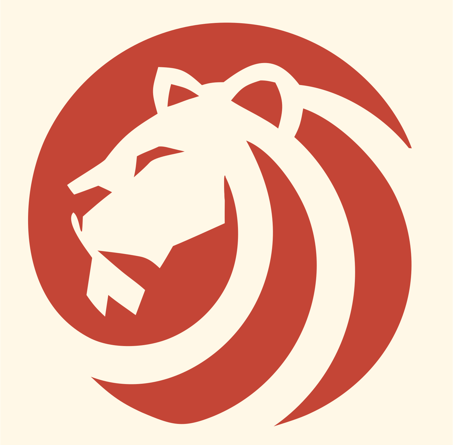 Negative Space Lion Circle Badge #fff8e7/#c44536