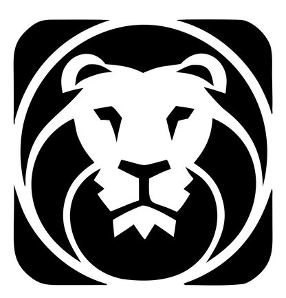 Negative Space Lion Square Badge #ffffff/#000000