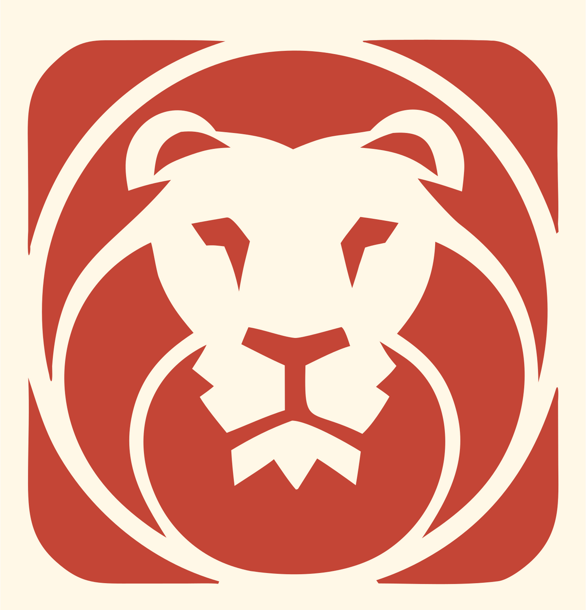 Negative Space Lion Square Badge #fff8e7/#c44536
