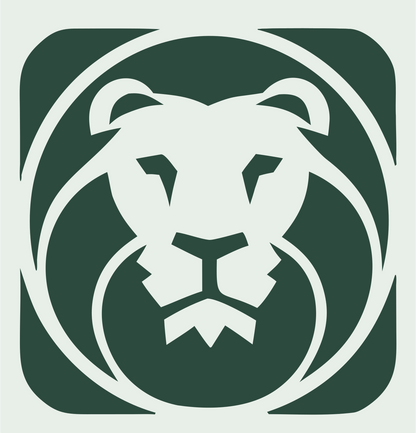 Negative Space Lion Square Badge #e8efe9/#2d4a3e