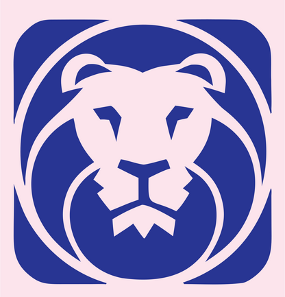 Negative Space Lion Square Badge #fce4ec/#283593