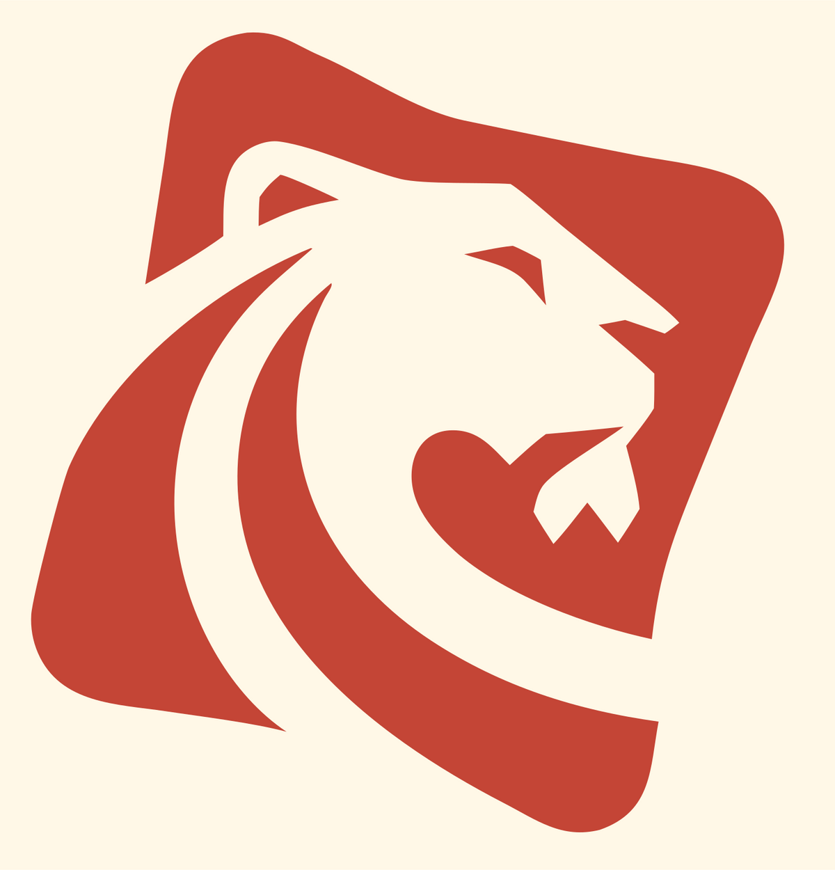 Negative Space Lion Square Badge #fff8e7/#c44536