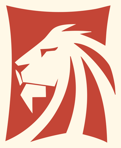 Negative Space Lion Shield Emblem #fff8e7/#c44536