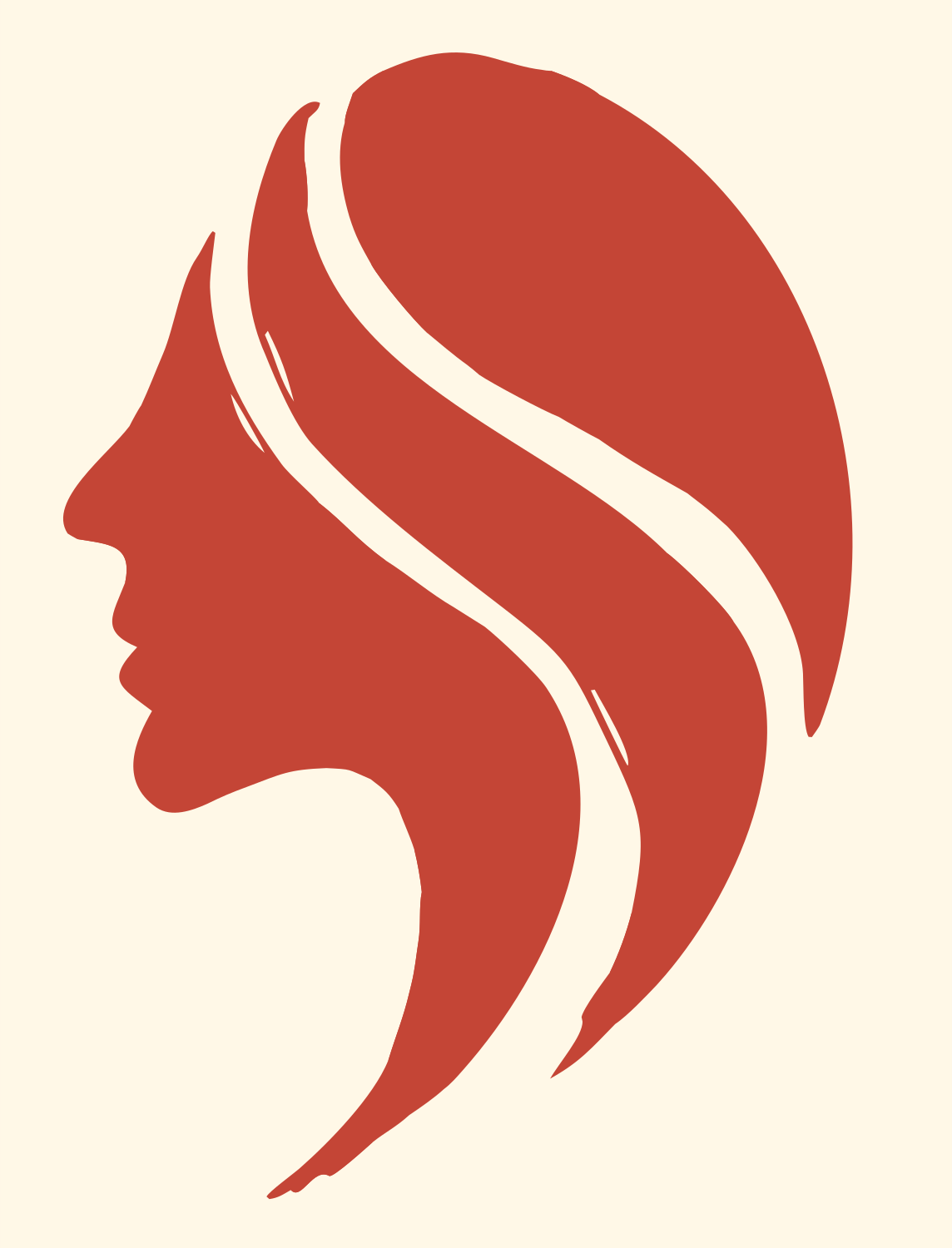 Woman Silhouette Profile Logo #fff8e7/#c44536