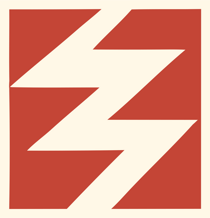 Negative Space Lightning Bolt Badge #fff8e7/#c44536