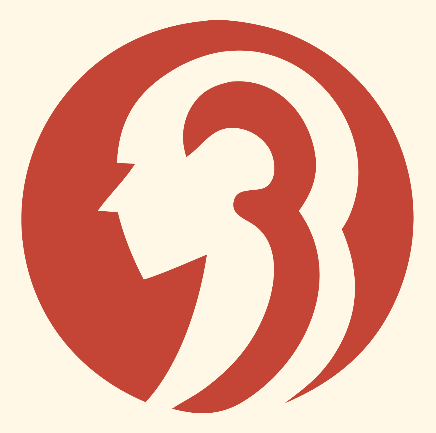 Negative Space Head Profile Badge #fff8e7/#c44536