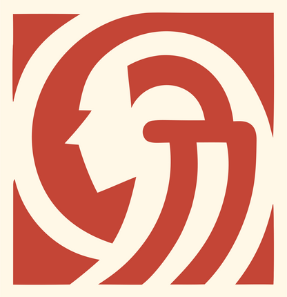 Negative Space Spiral Figure Badge #fff8e7/#c44536