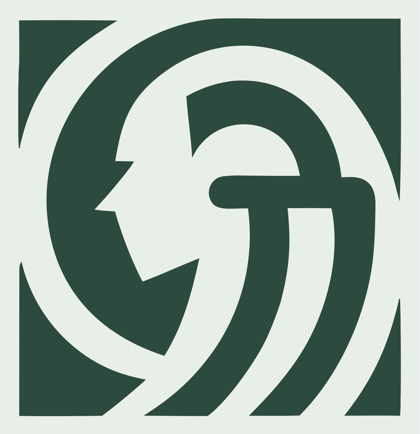 Negative Space Spiral Figure Badge #e8efe9/#2d4a3e