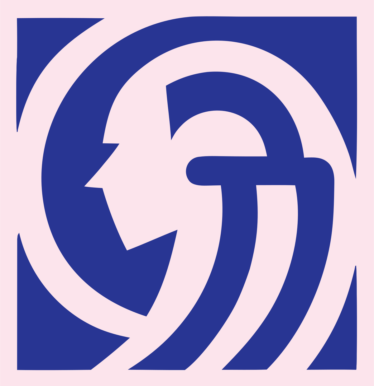 Negative Space Spiral Figure Badge #fce4ec/#283593
