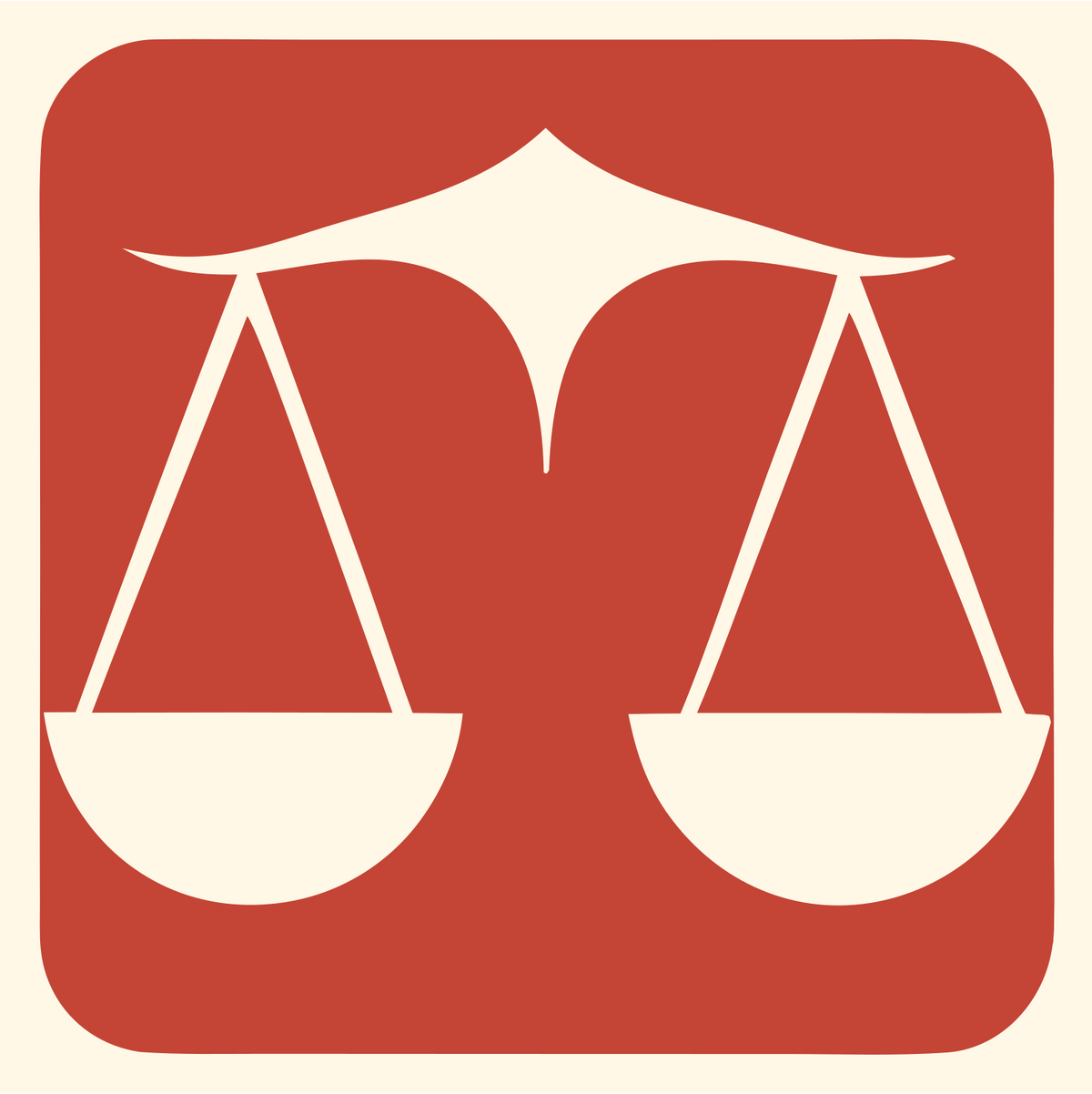 Negative Space Scales Justice Badge #fff8e7/#c44536