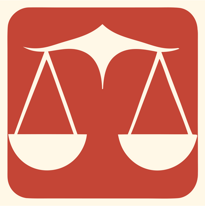 Negative Space Scales Justice Badge #fff8e7/#c44536